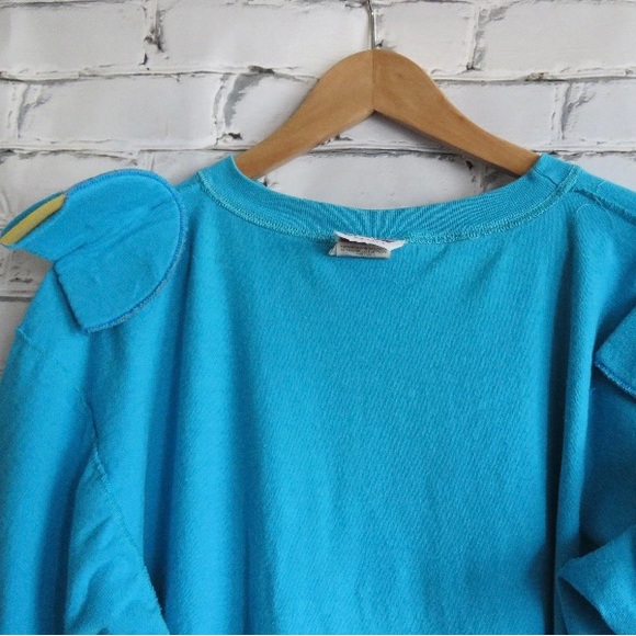 Vintage 1980s Cotton Ginny Turquoise T-Shirt With Shoulder Pads One Size - Picture 3 of 3
